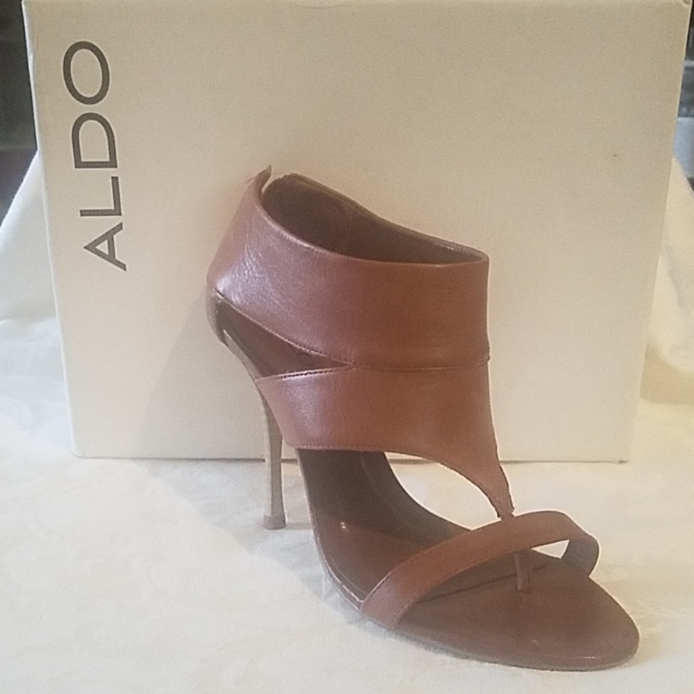 Aldo Goodsite Cognac Heels Sandals Sz 8